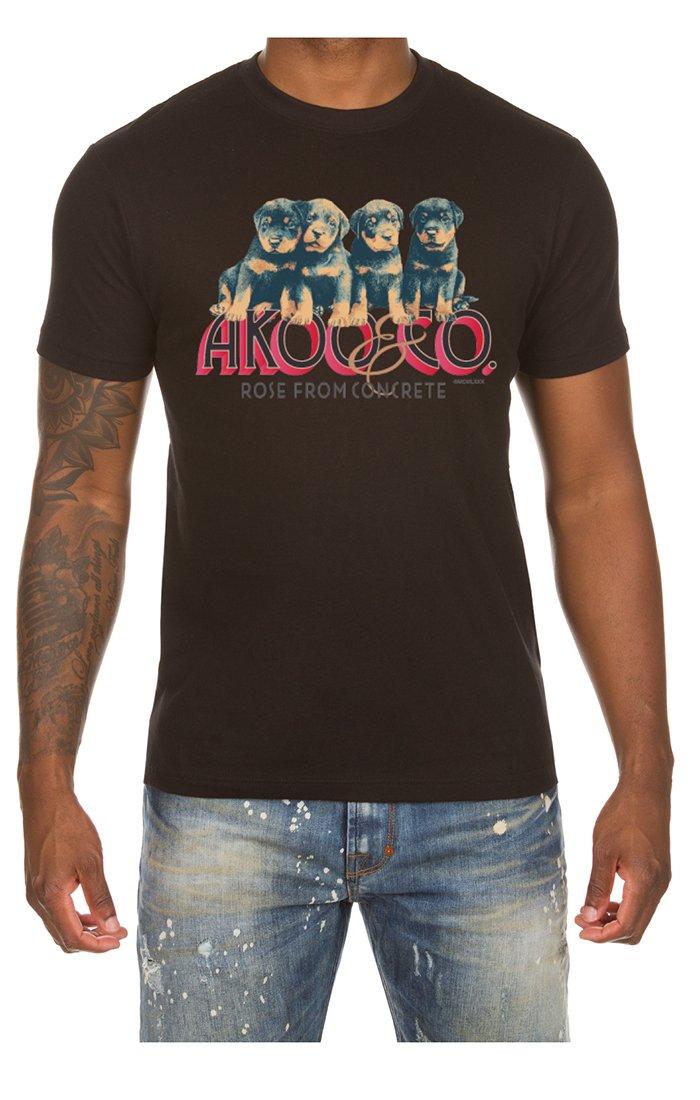 AKOO Men's Puppies Rose Short Sleeve Graphic Tee - Black - BLACK